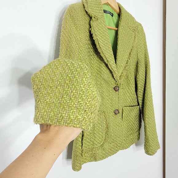 Touché Women's Green Tweed Fabric Notched Button Details Business Blazer Size 4 - Picture 4 of 13